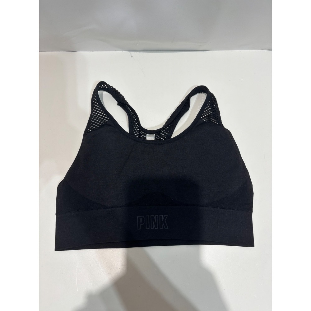 PINK Sports Bra Womens Small Black Seamless Mesh Racerback Activewear